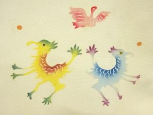 アンティーク　抽象鳳凰・龍模様着物